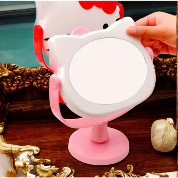 Hello Kitty Vanity Mirror Stand Sanrio White Cat Face Pink Bow Makeup Kawaii NEW - Picture 2 of 3